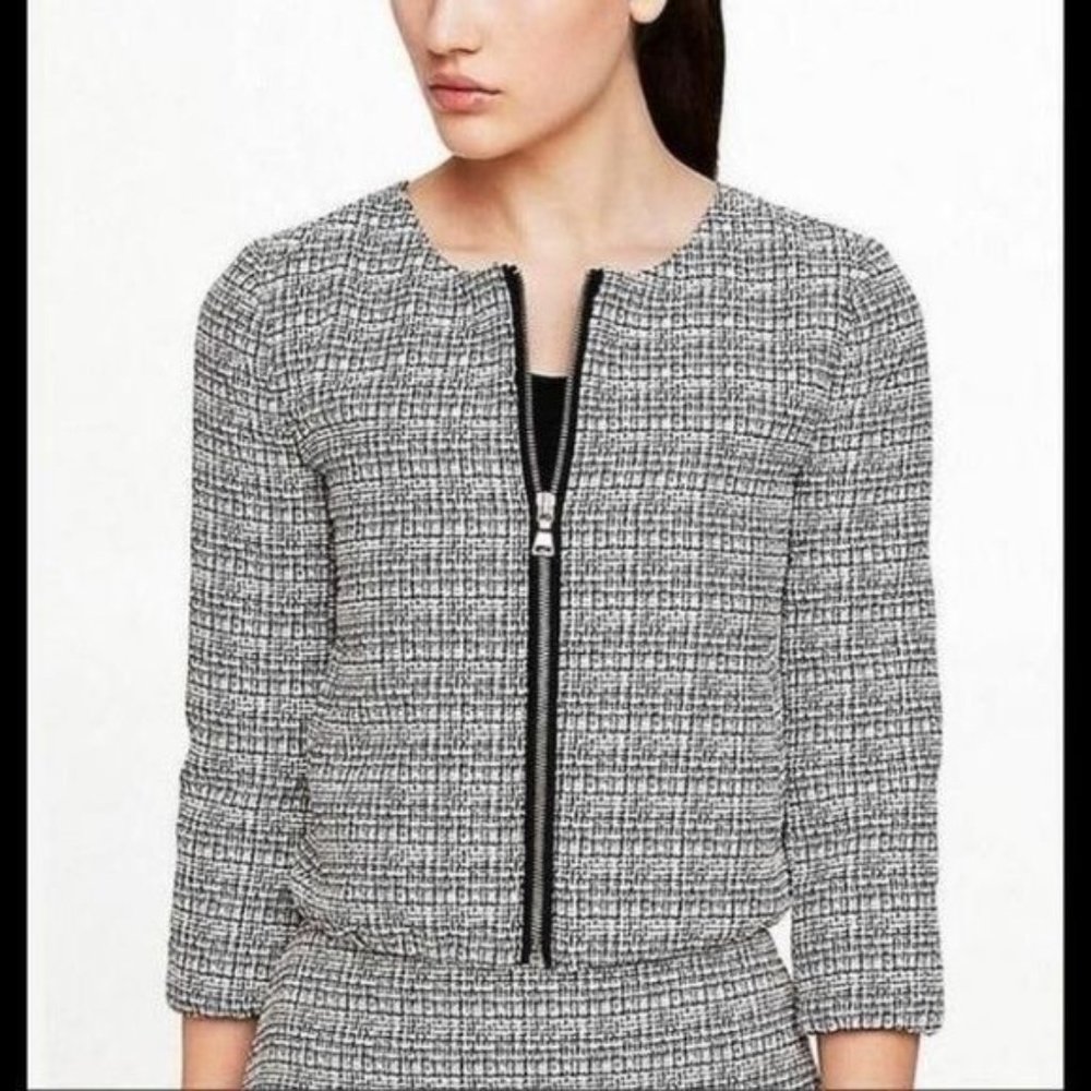 Express Optic Tweed Cropped Zip Front Jacket L